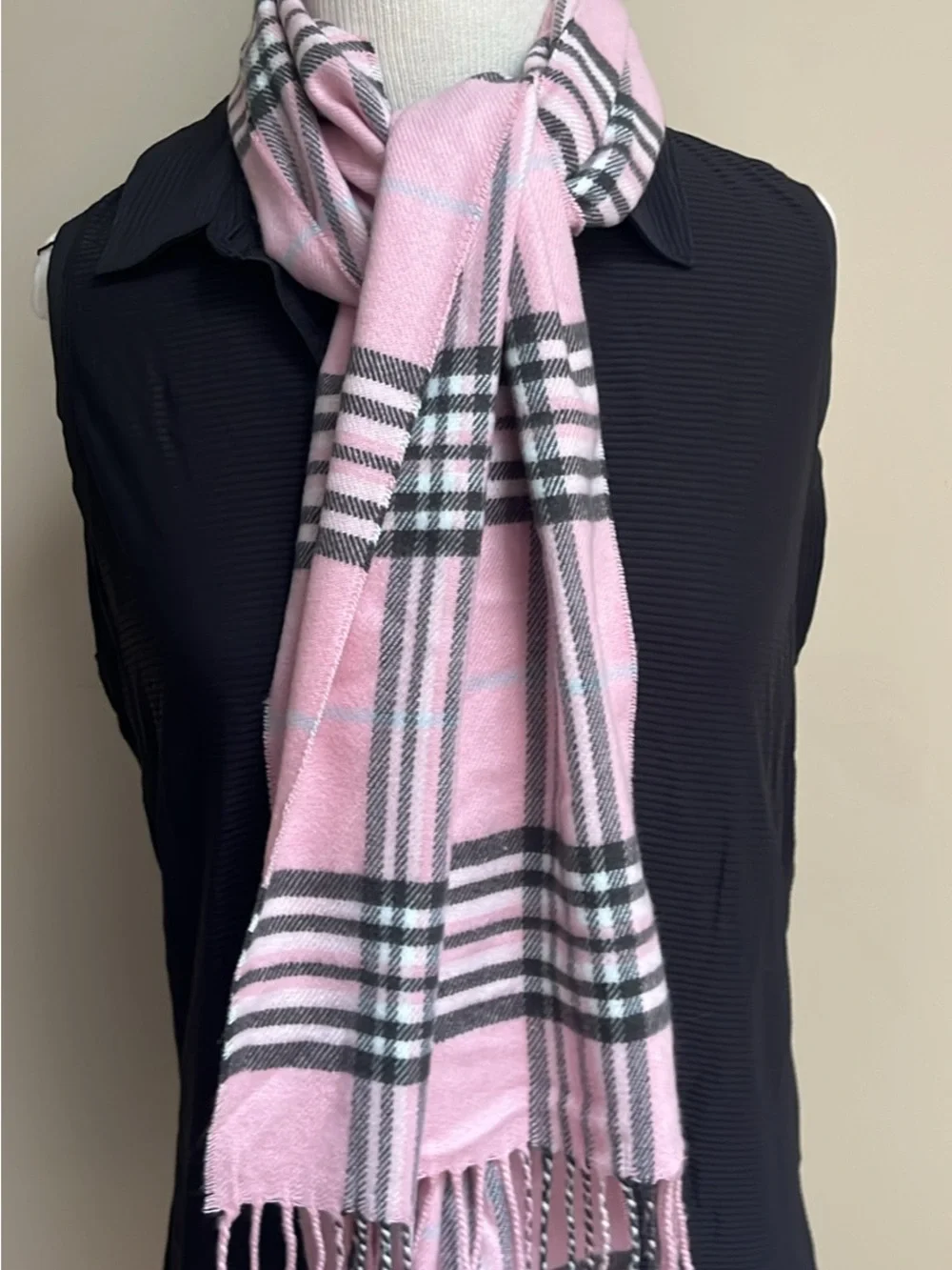 Burberry Pink and Black Plaid Cashmere-Blend Scarf
